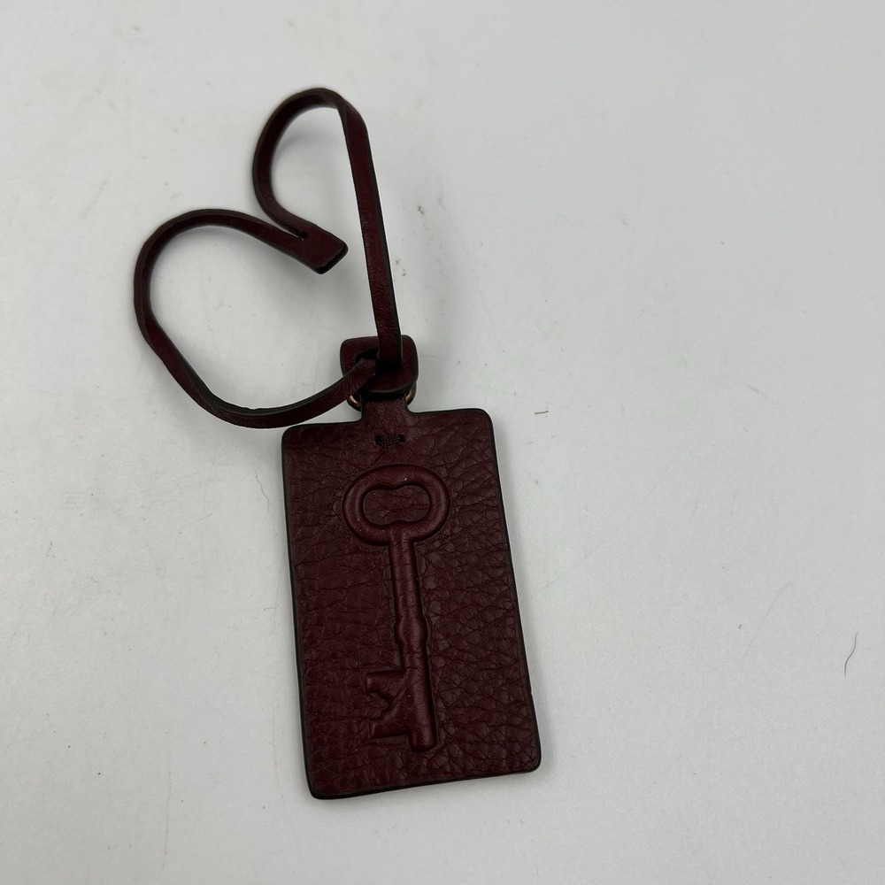 Vintage Y2K Fossil  Burgundy Pebbled Leather Bag Charm Key Fob Luggage Hang Tag
